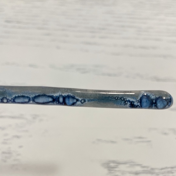 Art Glass Long Blue Dangle Bar Earrings - Picture 3 of 6